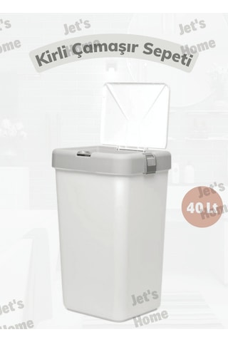 Çamaşır Sepeti Bas-çek Kirli Çamaşır Kutusu 40 Litre Gri Beyaz