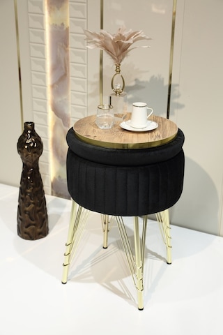 Bianco Metal Ayaklı Puflu Zigon Sehpa Altın Siyah Gold Black