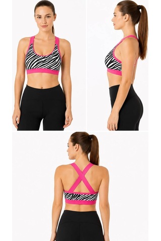 Neco Giyim Kadın Zebra Desenli Çapraz Askılı Destekli Spor Büstiyer Pembe