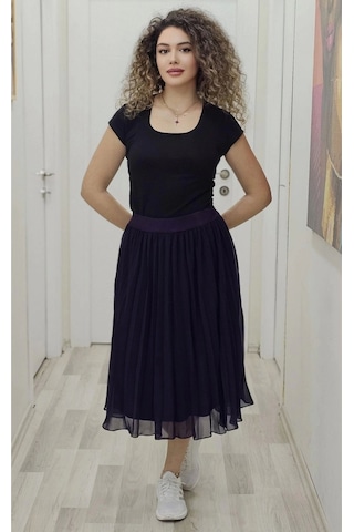 Beli Lastikli Pliseli Etek 6018-mürdüm Mürdüm