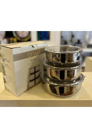 Arow Safe TR-1104 Çelik Saklama Kabı 3'lü Inox