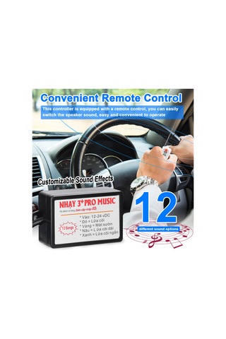 Honmex Araba Klakson Kontrol Cihazı 12 Ses Efekti 12-24v Kumanda İle Ses Ayarı Pil Dahil