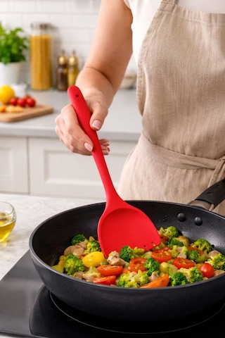 1 Adet Sert Silikon Isıya Dayanıklı Yanmaz Yapışmaz Spatula Kırmızı