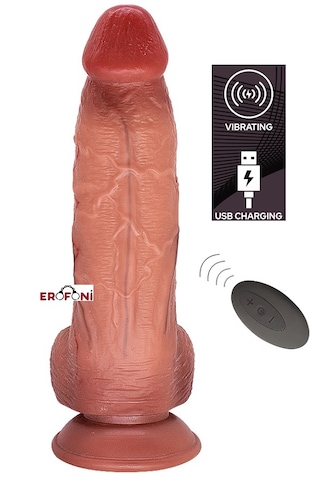 Erofoni Uzaktan Kumandalı Çift Katmanlı Titreşimli 23 CM Usb Şarjlı Premium Dildo Realistik Vibratör Penis