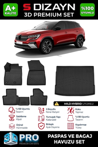 S-dizayn Renault Austral Mild Hybrid 3d Pro Havuzlu Paspas Ve Bagaj Havuzu Seti 2'li Set 2023 Üzer