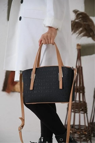 Just Polo Kadın Günlük Kullanıma Uygun Ayarlanabilir Askılı Lüks El Ve Omuz Çantası Shopper Siyah - Taba