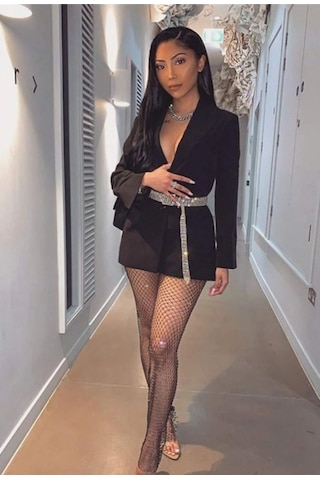 Melonika Kadın Siyah Kristal Taşlı File Pantolon Çok Renkli