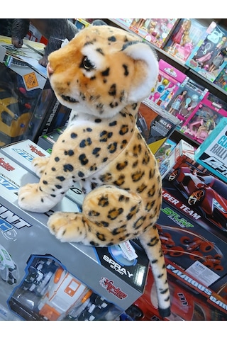 Leopar Oturan Peluş Oyuncak Turuncu