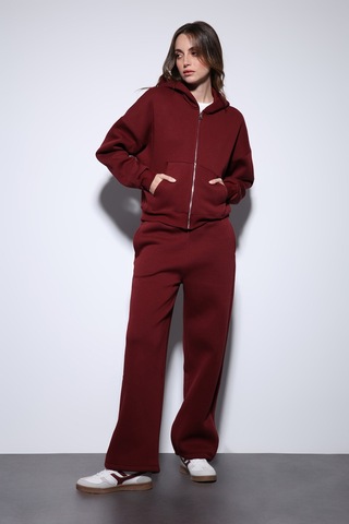 Antioch Fermuarlı Kapüşonlu Kadın Sweatshirt Bordo