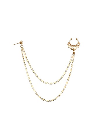 Girift Vintage Gold Zincir Detaylı Kulak Ve Burun Zinciri - Hint Hızması Gold