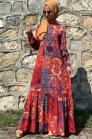 Rabia Şamlı Nehir Elbise Kırmızı Normal