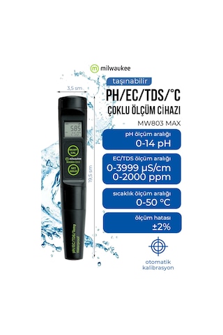 Milwaukee Mw803 Pro 4'ü 1 Arada Su Geçirmez Ph, Ec, Tds, Sıcaklık Metre