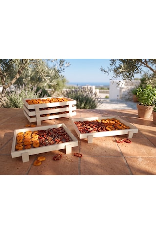 Limon Dekor Doğal Huş Ağacı İstiflenebilir Gıda Kurutma Teli - 2'li Set 52x35 Cm - Ahşap Meyve, Sebze Ve Ot Kurutmalık Tepsisi Natürel