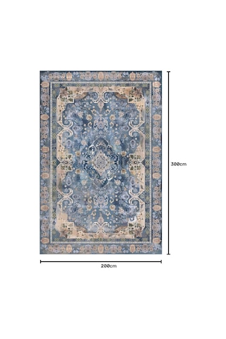 Madala Vintage Desenli Şönil Pamuk Tabanlı Yıkanabilir Kaymaz Antibakteriyel Salon Halısı 200x300 Çok Renkli