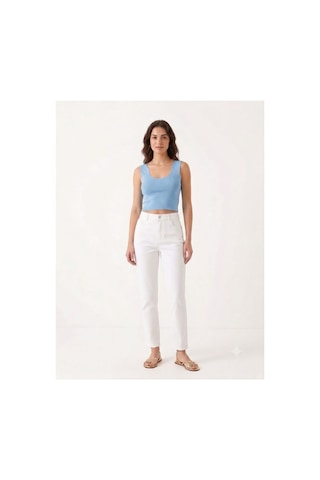 Onno Style Women Kolsuz Askılı Kare Yaka Kadın Triko Bluz Mavi