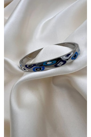 Bb Çelik Tasarım Nazarım Boncuk Kelepçe Bilezik Mavi