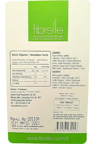 Fibrelle Stevia Tablet Tatlandırıcı 300 Tablet x 2 Adet