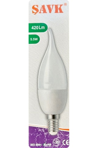 10 Adet Şavk 5,5w 37w Beyaz Işık 6500k E14 Duylu İnce Duy Led Kıvrık Ampul