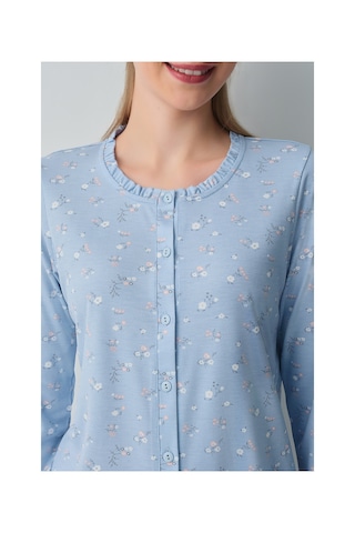 Suwen Mina Gömlek Yaka Pijama Takımı Wsh10510038348 Mavi