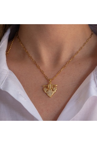 Çelik Kolye Işıltılı Tasarım Kolye - K-128 Altın