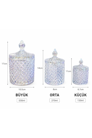Rova Tr Diamond Serisi 3 Adet Cam Titanyum Kaplama Dekoratif Kavanoz - Şekerlik ,hediyelik, Çeyizlik Şeffaf