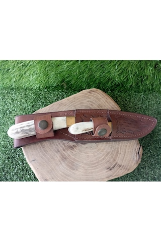 Tctknives El Yapımı Av Kamp Bıçağı Beyaz Deri Kılıflı Beyaz