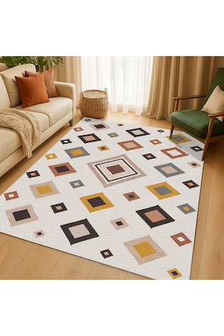 Turkıshrug Kıngdom Çok Renkli Dijital Baskılı Halı Modern Kilim Desenli Tasarım