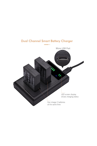 Yifomall Canon Lp-e12 İçin 2 Adet 1250mah Pil + Usb-c/micro Usb Çift Kanal Şarj Cihazı - Led Ekranlı, Eos M/m50/m100/sl1 Ve Diğer Modeller İçin
