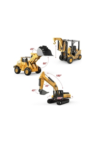Diecast Oyuncak Metal İnşaat Araçları Metal Uçlu Kepçe Dozer Sürtmeli Ekskavatör Sarı