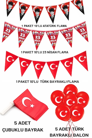 Milli Bayram Süsleme Paketi Atatürk Flama Türk Bayraklı Balon Çubuklu Bayrak 23 Nisan 29 Ekim Süsü Tüm Yaşlar