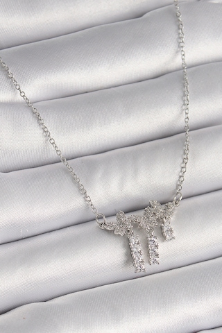 Gümüş Renk Zincir Zirkon Taşlı Kelebek Model Sallantı Detay Kadın Kolye - Ebj241228w30261 Bakır