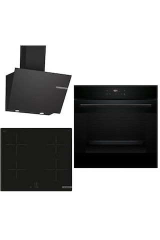 Bosch 648 HJG852YB0T - PUG61KAA5E - DWK66PJ60T İndüksiyon Ocaklı Siyah 3'Lü Ankastre Set