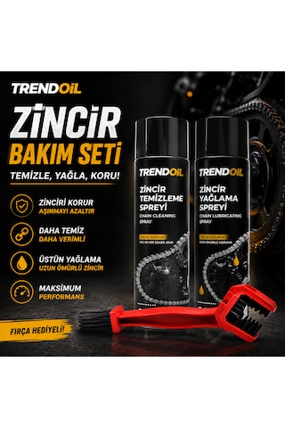 Motosiklet Zincir Bakım Seti - Zincir Yağlama Spreyi + Zincir Temizleme Spreyi + Temizleme Fırçası 3'lü Set