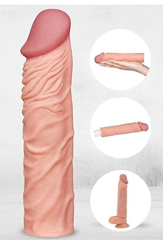 Erofoni Yeni Nesil Ucu 4 CM Dolgulu 17 CM Süper Realistik Uzatmalı Penis Kılıfı﻿﻿