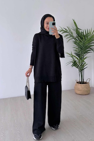 Ka Hijab Işıltılı Merserize Takım - Siyah