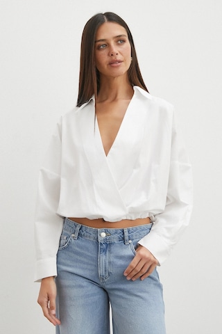 Uterpe White Ruffled Tie Blouse Beyaz