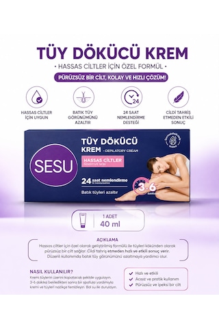 Sesu Tüy Dökücü Krem Hassas Cilt 40 Ml X 6 Adet