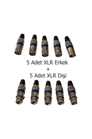 10 Lu Profesyonel Xlr Jak Seti 5 Dişi + 5 Erkek - Mikrofon Ve Ses Kablosu Konnektör Paketi