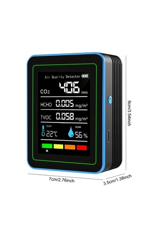 Boatshop1 5 İn 1 Taşınabilir Hava Kalitesi Monitörü White Gerçek Zamanlı Formaldehit Co2 Dedektörü Sıcaklık Nem Alarm Şarjlı İç Mekan Analizörü