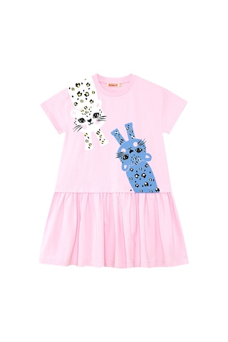 Denokids Muzip Kediler Kız Çocuk Elbise Pembe
