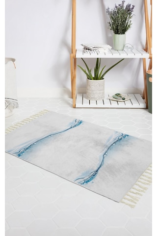 Banyo Halısı Dijital Baskılı Banyo Paspası 50x80 Polyester Kaymaz Tabanlı Duş Paspası Waterdrop Beyaz - Siyah