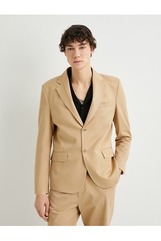 Koton Keten Ceket Blazer Slim Fit Düğmeli Cep Detaylı Bej 4sam50038hw Ekru