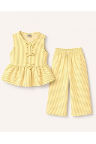 My Kids Wear Kız Çocuk Bella Fiyonk Detaylı Alt Üst Takım 12801 Sarı