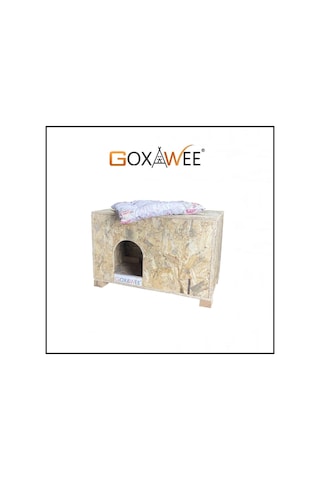 Goxawee Dizayn Kedi Evi Dış Ortam Uygun Ahşap Kedi Evi Osb 61x41x36 Cm Minder Hediyeli