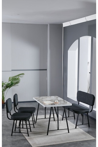 Elfin 70x110 Efes Yemek Masası, Yemek Masası Takımı, 2 Sandalye 1 Bench - Antrasit Antrasit