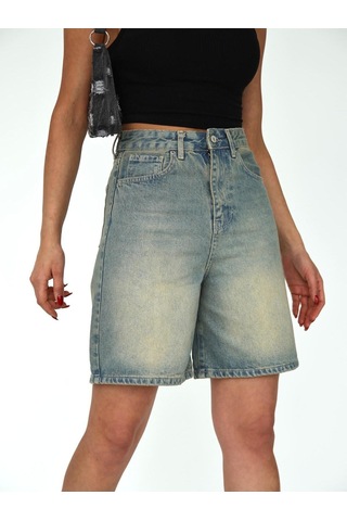 Boru Paça Denim Şort Mavi+tint