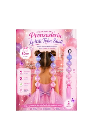 Işıltılı Bubble Saç Tokası 2 Li Set 50 Cm Uzun At Kuyruğu Saç Süsü, Mor-pembe-lila Diğer