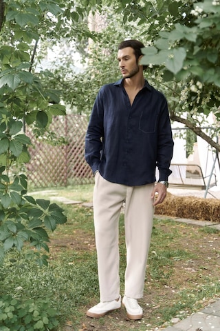 Mai Collection Mai Studios Co. Ombretta Lacivert Keten Oversize Erkek Gömlek Lacivert