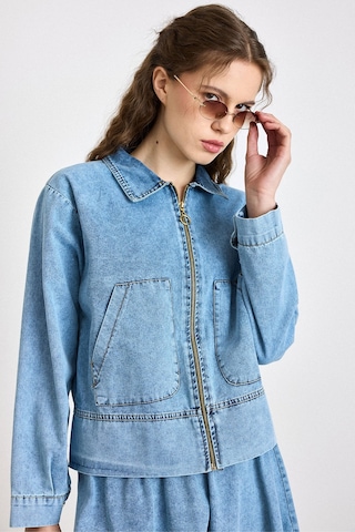 Olcay Fermuar Kapamalı Ceket Etek Denim Takım Mavi 9447-tk
