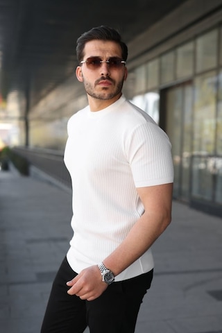 Veraura Lifestyle Erkek Bisiklet Yaka Petek Dokulu Kısa Kollu Triko Tişört Beyaz